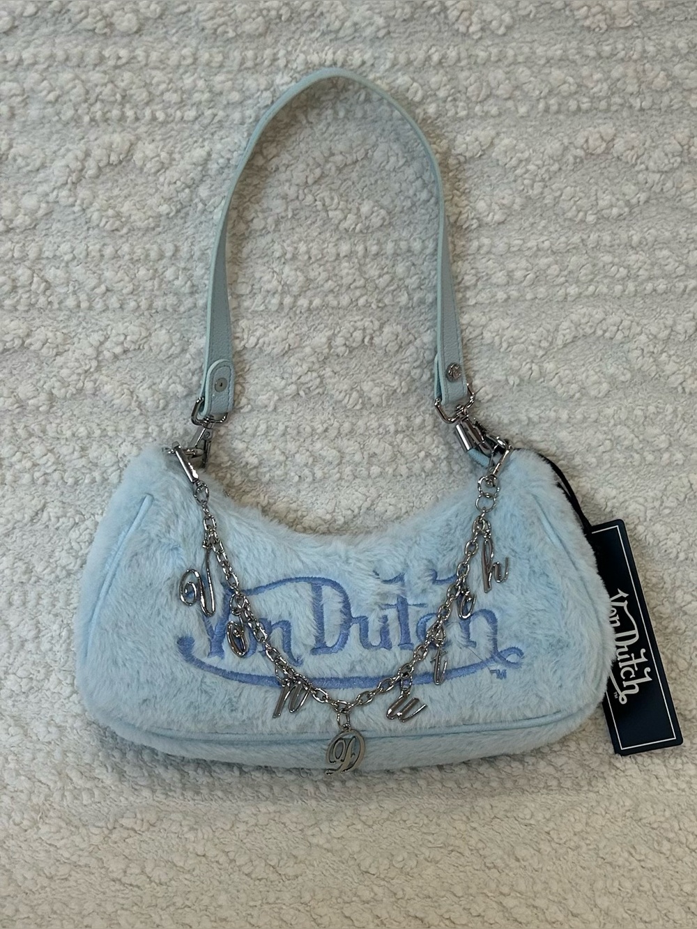 NWT Von Dutch Baby Blue Furry Shoulder Bag Y2K